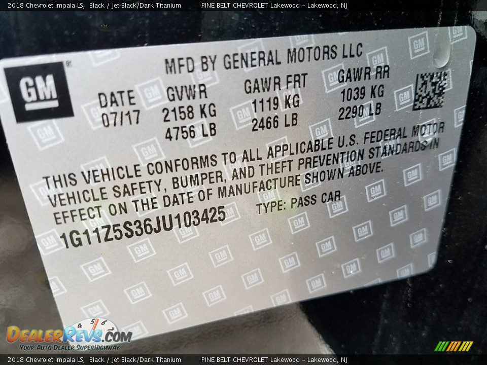 2018 Chevrolet Impala LS Black / Jet Black/Dark Titanium Photo #8