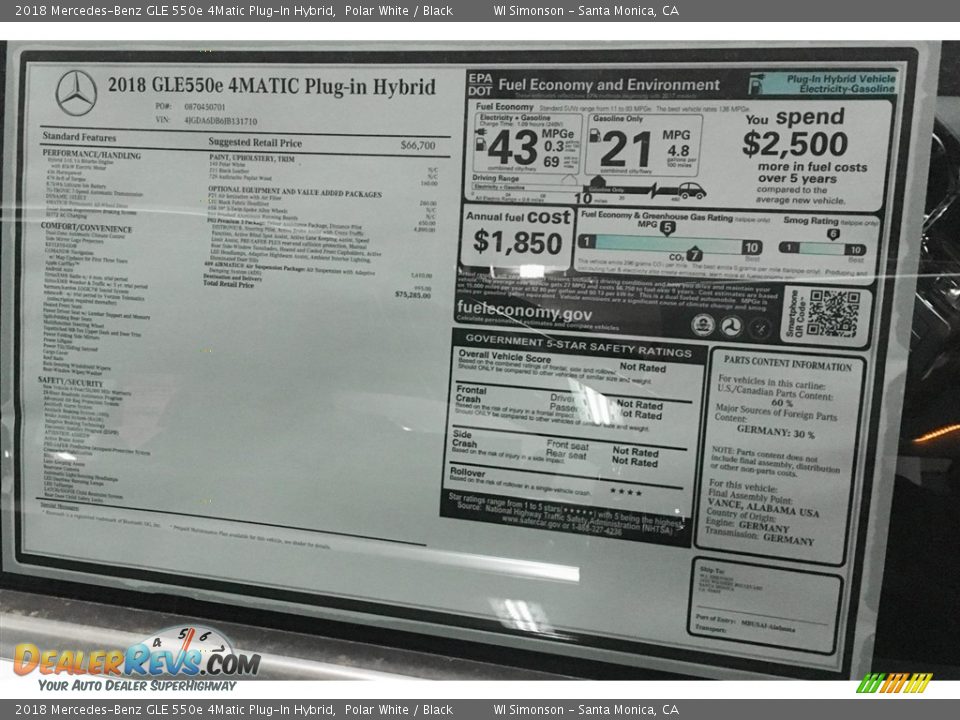 2018 Mercedes-Benz GLE 550e 4Matic Plug-In Hybrid Polar White / Black Photo #10