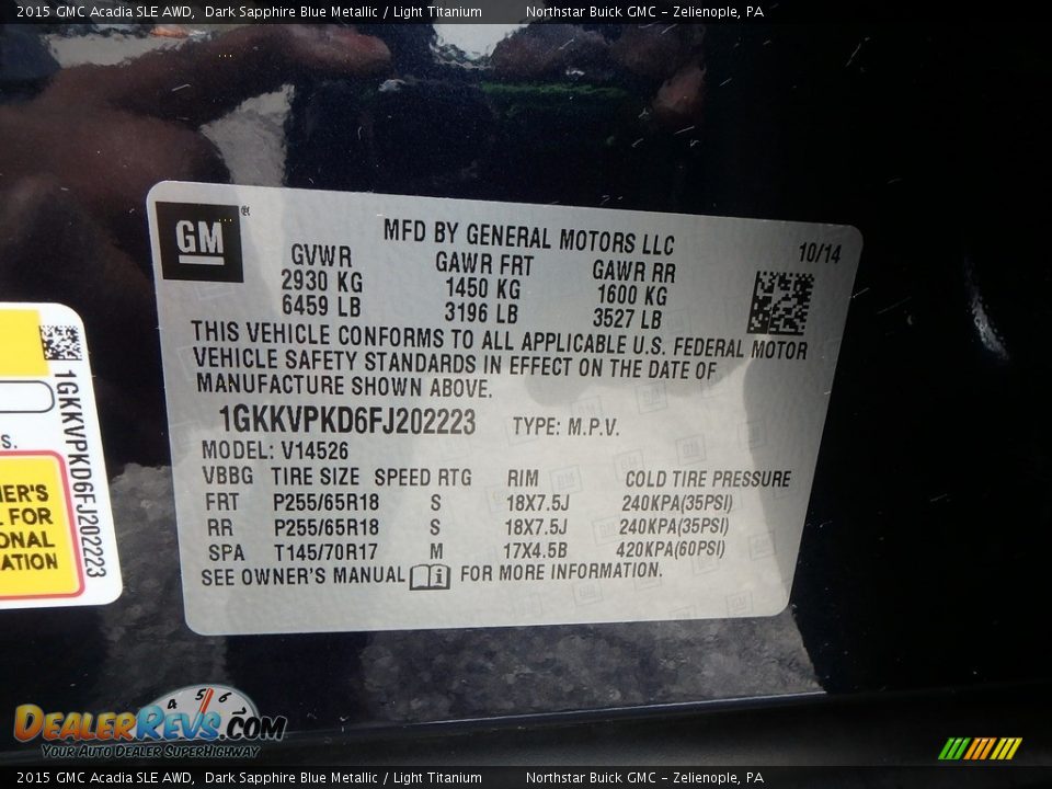 2015 GMC Acadia SLE AWD Dark Sapphire Blue Metallic / Light Titanium Photo #24