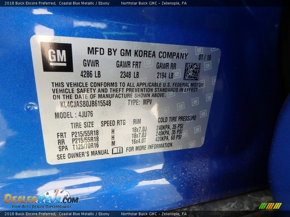2018 Buick Encore Preferred Coastal Blue Metallic / Ebony Photo #15