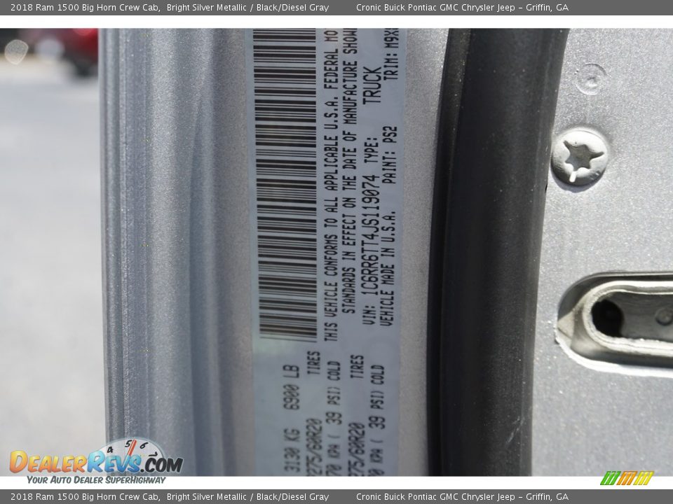 2018 Ram 1500 Big Horn Crew Cab Bright Silver Metallic / Black/Diesel Gray Photo #24