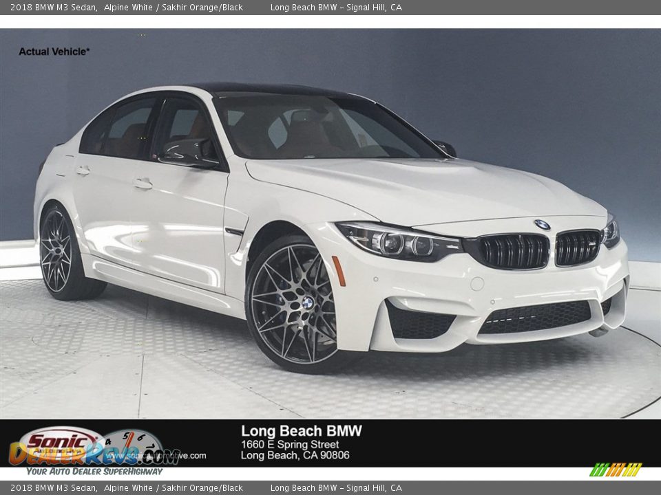 2018 BMW M3 Sedan Alpine White / Sakhir Orange/Black Photo #1