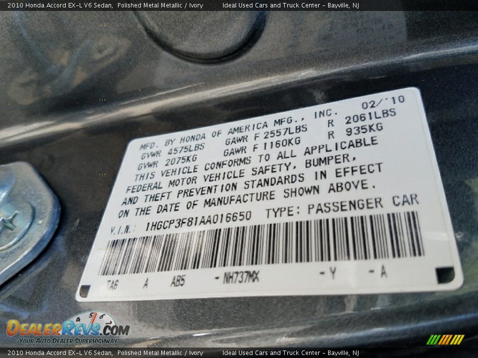 2010 Honda Accord EX-L V6 Sedan Polished Metal Metallic / Ivory Photo #18