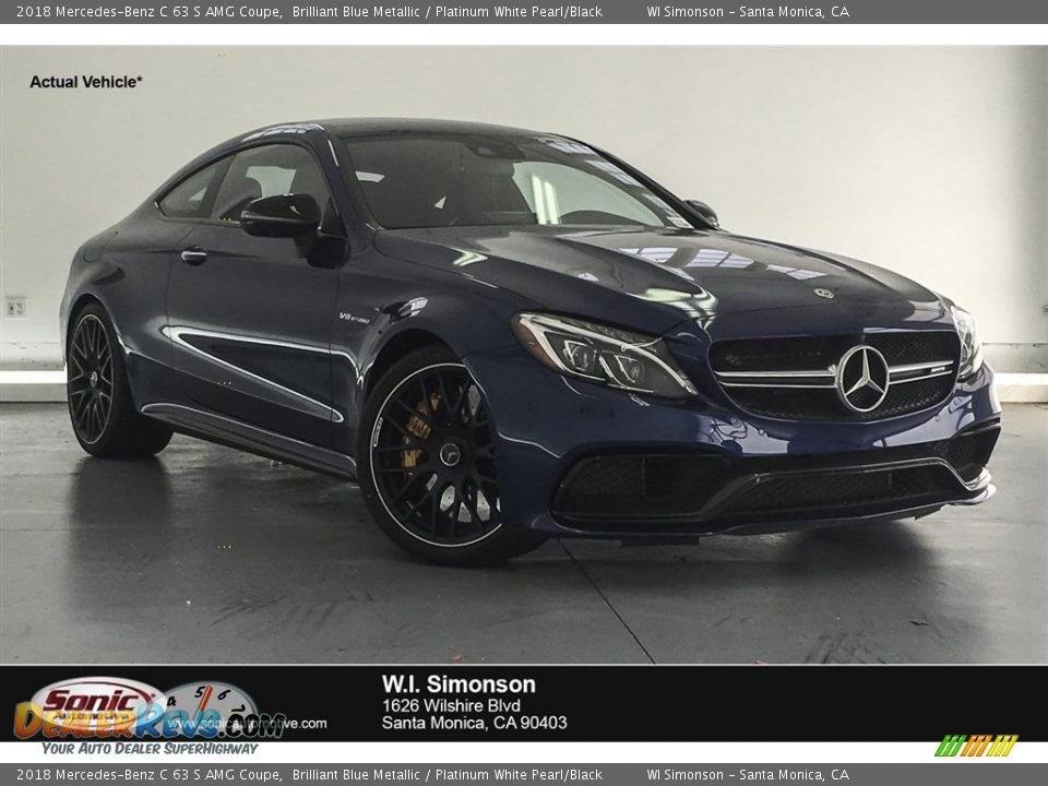 2018 Mercedes-Benz C 63 S AMG Coupe Brilliant Blue Metallic / Platinum White Pearl/Black Photo #1