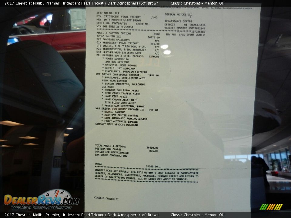 2017 Chevrolet Malibu Premier Iridescent Pearl Tricoat / Dark Atmosphere/Loft Brown Photo #6