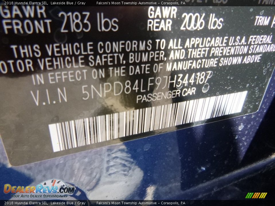 2018 Hyundai Elantra SEL Lakeside Blue / Gray Photo #13