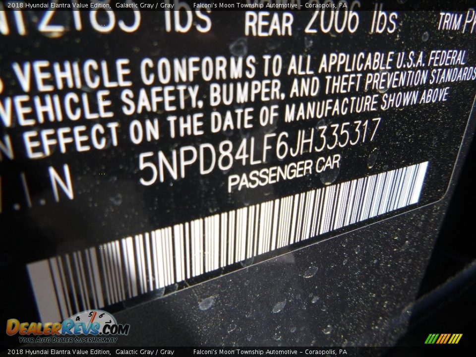 2018 Hyundai Elantra Value Edition Galactic Gray / Gray Photo #12