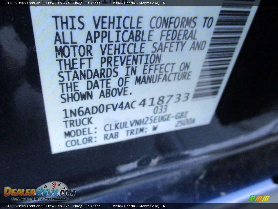 2010 Nissan Frontier SE Crew Cab 4x4 Navy Blue / Steel Photo #19