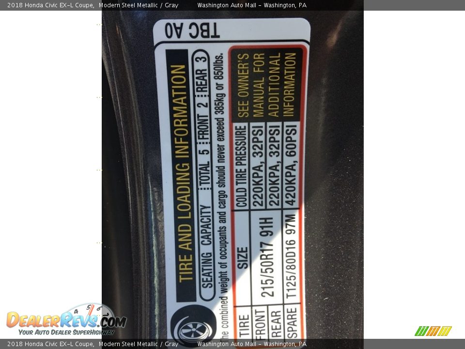 2018 Honda Civic EX-L Coupe Modern Steel Metallic / Gray Photo #25