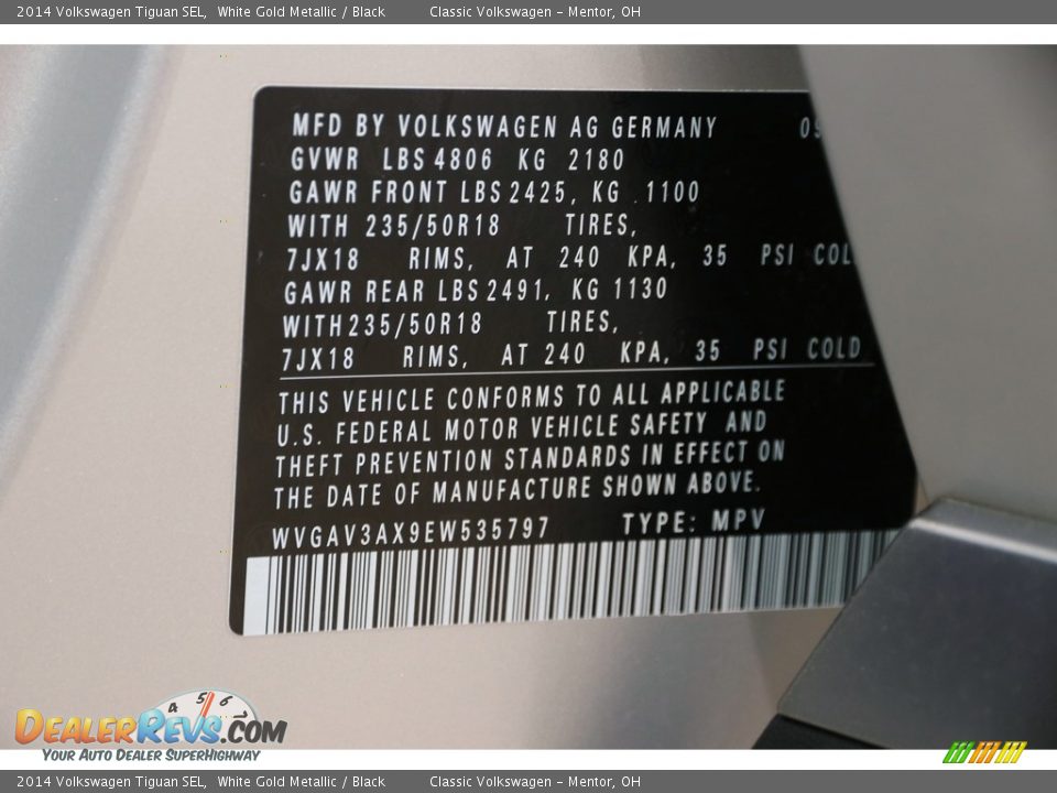 2014 Volkswagen Tiguan SEL White Gold Metallic / Black Photo #19