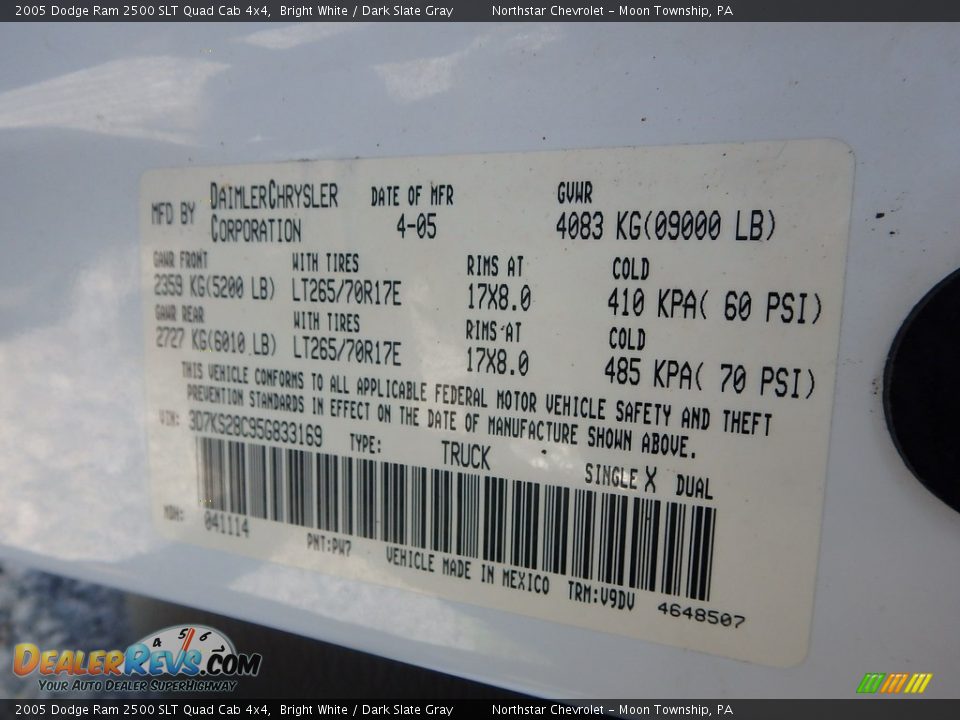 2005 Dodge Ram 2500 SLT Quad Cab 4x4 Bright White / Dark Slate Gray Photo #14