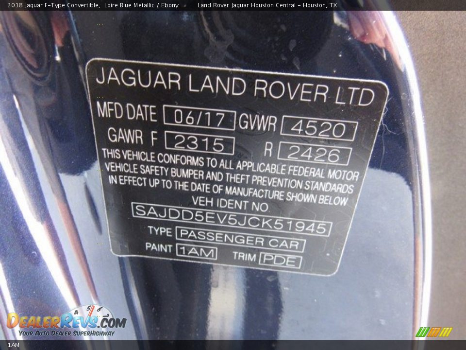 Jaguar Color Code 1AM Loire Blue Metallic