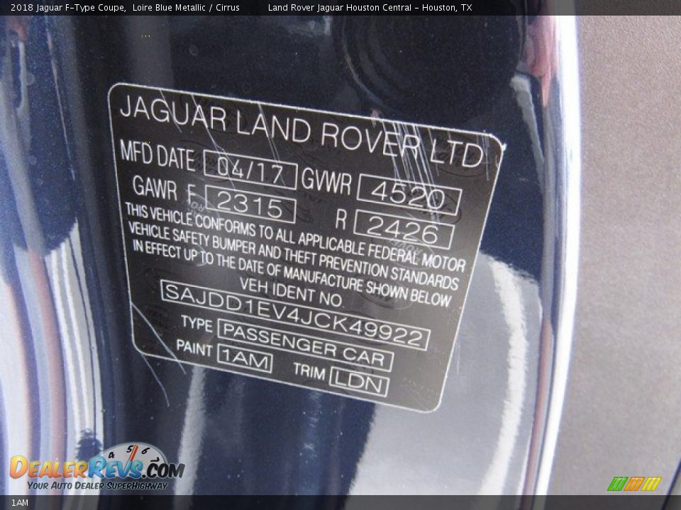 Jaguar Color Code 1AM Loire Blue Metallic
