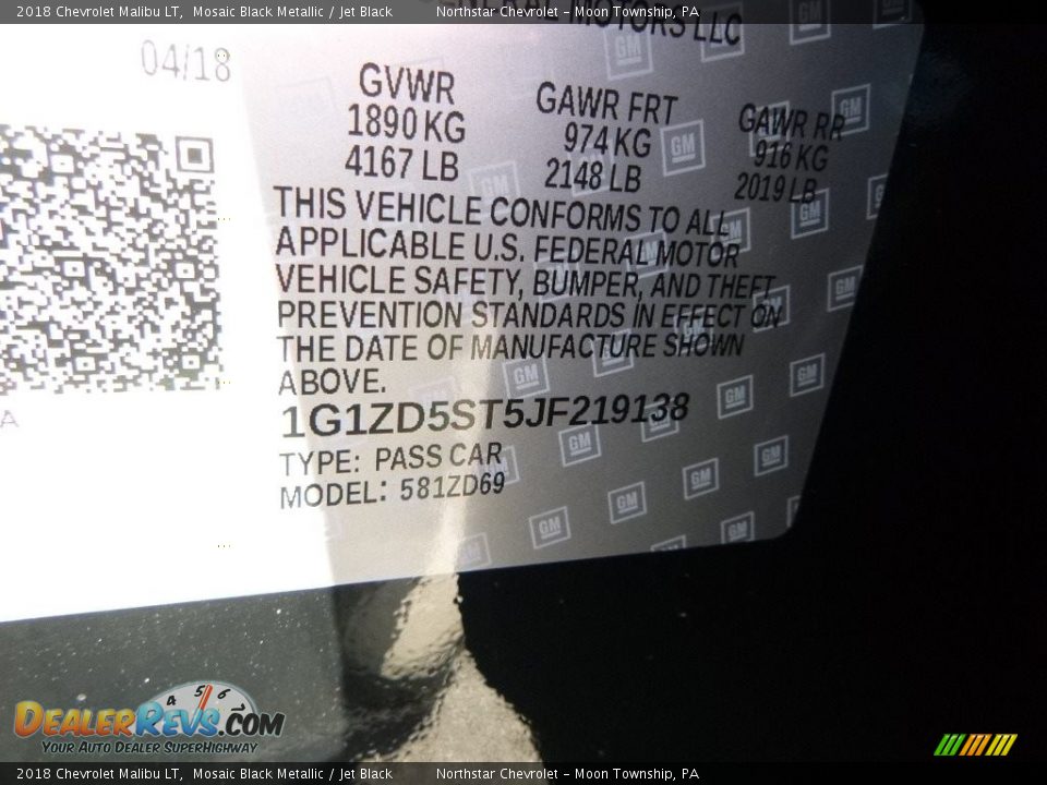 2018 Chevrolet Malibu LT Mosaic Black Metallic / Jet Black Photo #16