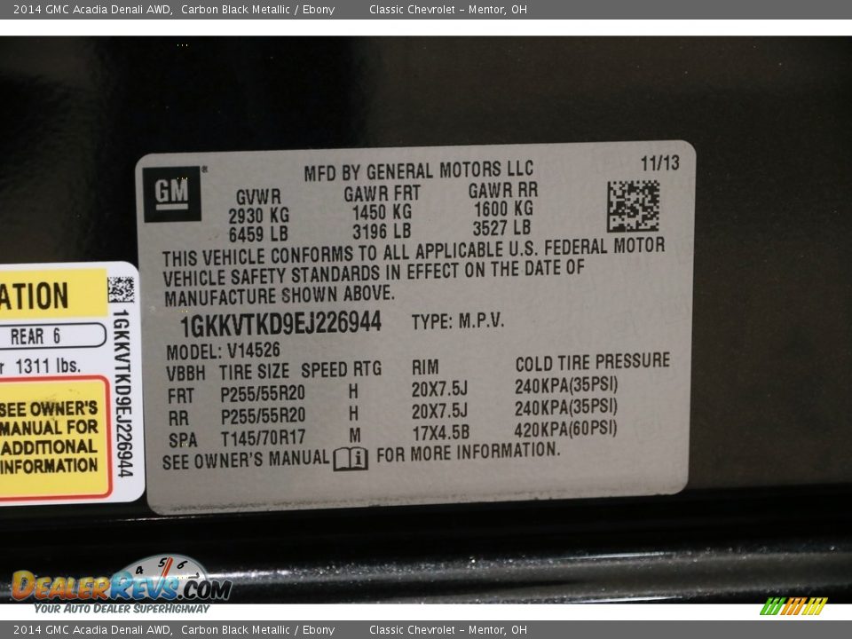 2014 GMC Acadia Denali AWD Carbon Black Metallic / Ebony Photo #23