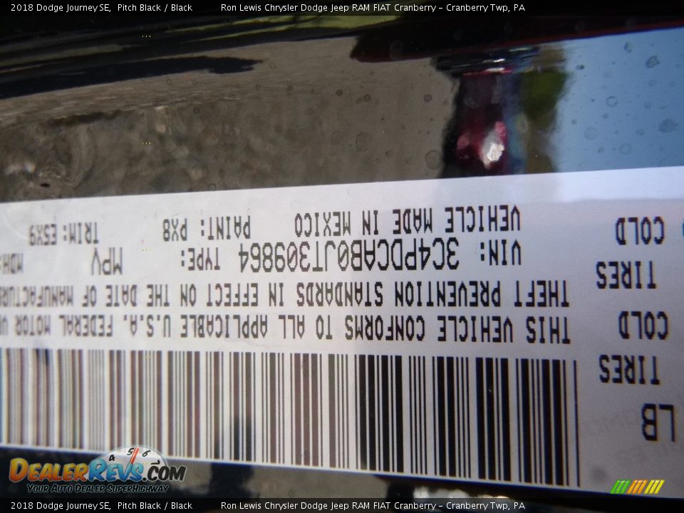 2018 Dodge Journey SE Pitch Black / Black Photo #16