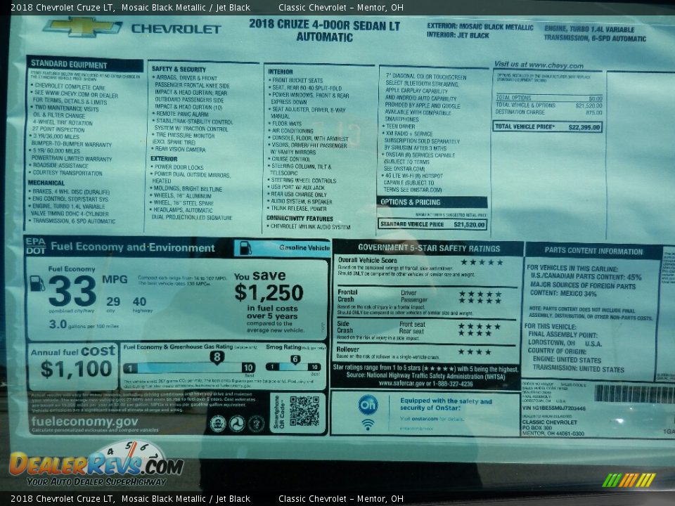 2018 Chevrolet Cruze LT Mosaic Black Metallic / Jet Black Photo #6