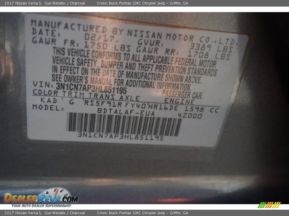 2017 Nissan Versa S Gun Metallic / Charcoal Photo #18