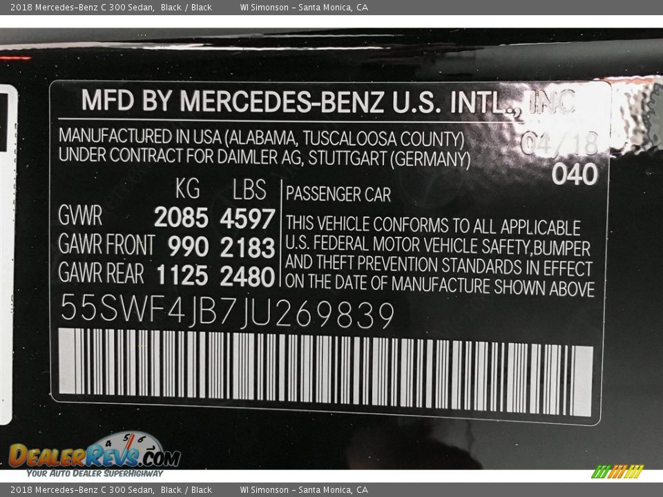 2018 Mercedes-Benz C 300 Sedan Black / Black Photo #10