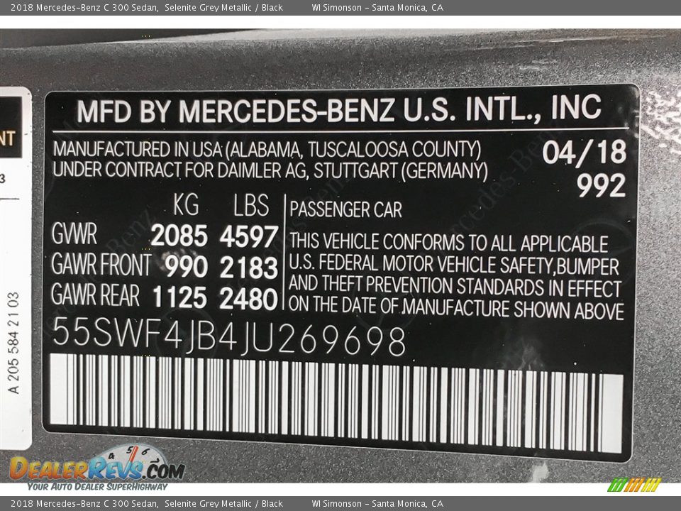 2018 Mercedes-Benz C 300 Sedan Selenite Grey Metallic / Black Photo #10