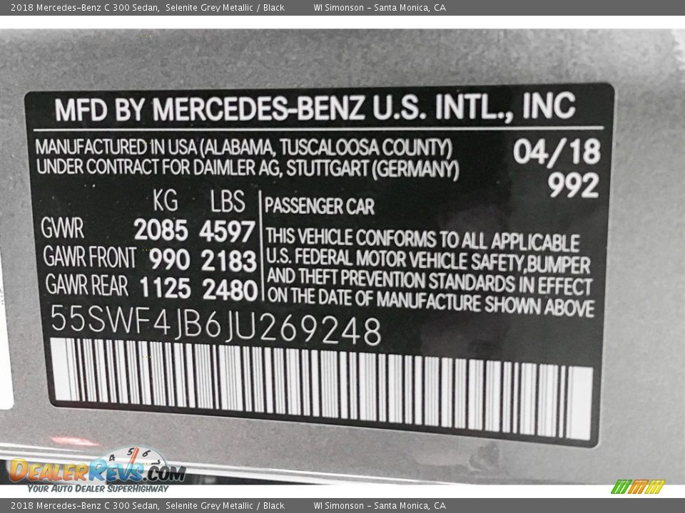 2018 Mercedes-Benz C 300 Sedan Selenite Grey Metallic / Black Photo #10