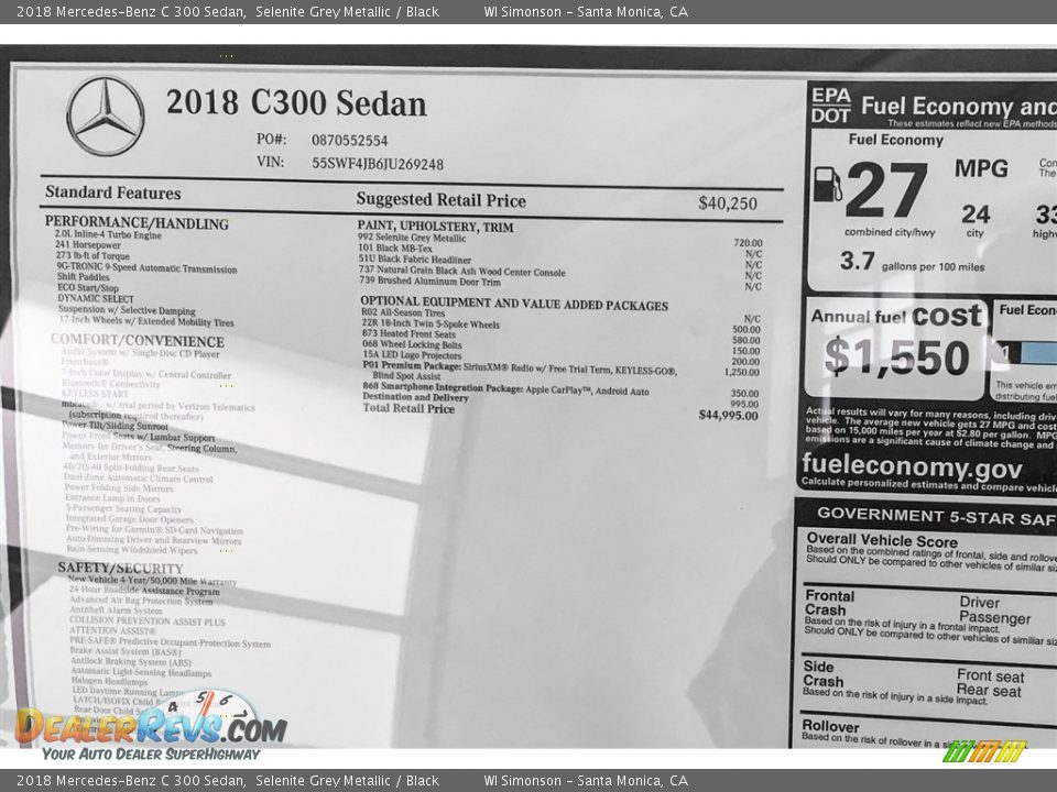 2018 Mercedes-Benz C 300 Sedan Selenite Grey Metallic / Black Photo #11