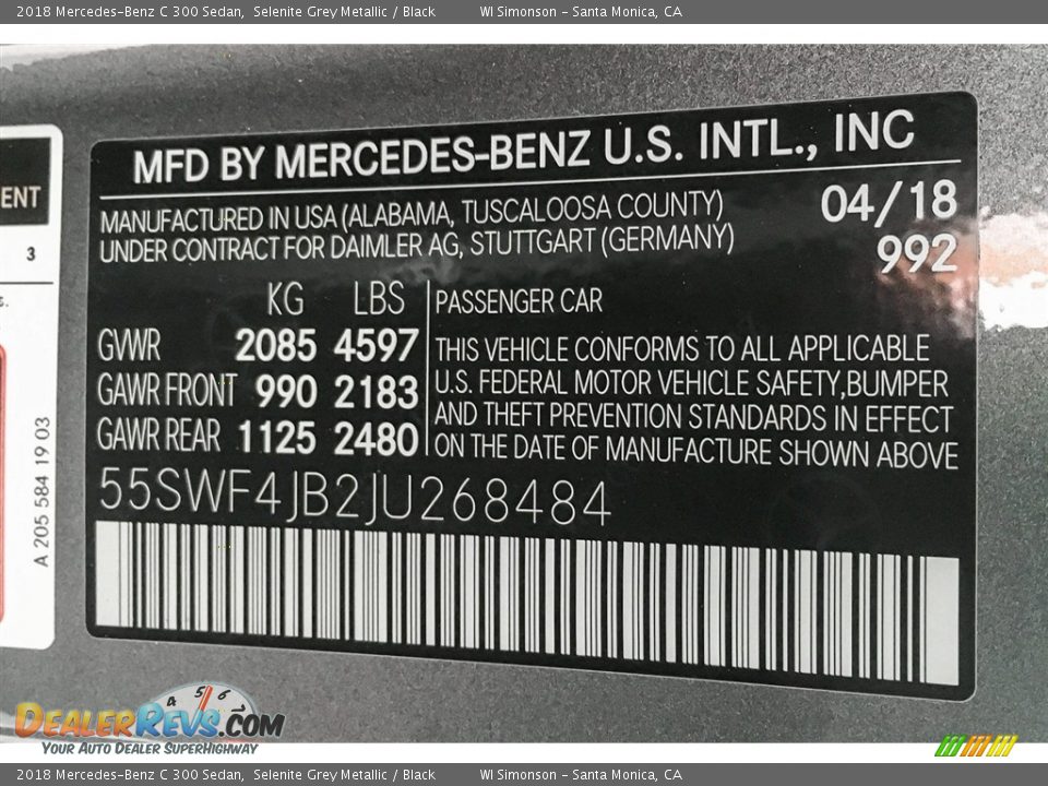 2018 Mercedes-Benz C 300 Sedan Selenite Grey Metallic / Black Photo #10