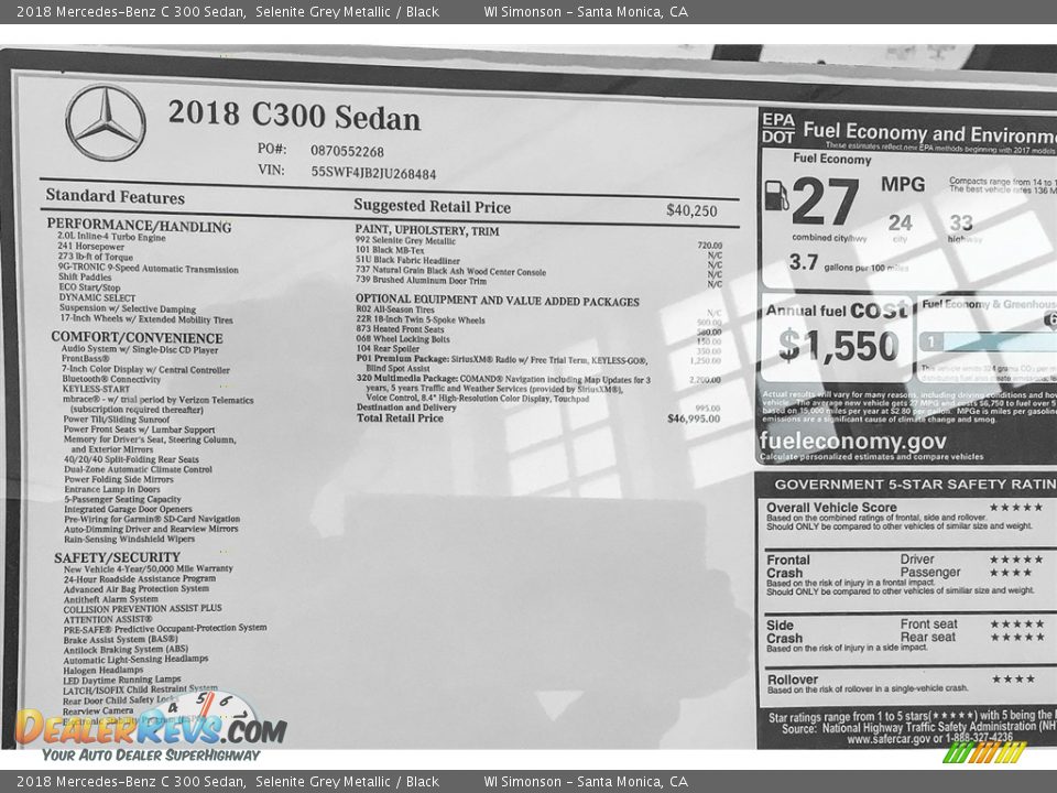 2018 Mercedes-Benz C 300 Sedan Selenite Grey Metallic / Black Photo #11