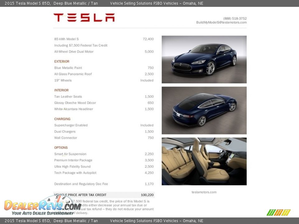 2015 Tesla Model S 85D Deep Blue Metallic / Tan Photo #11