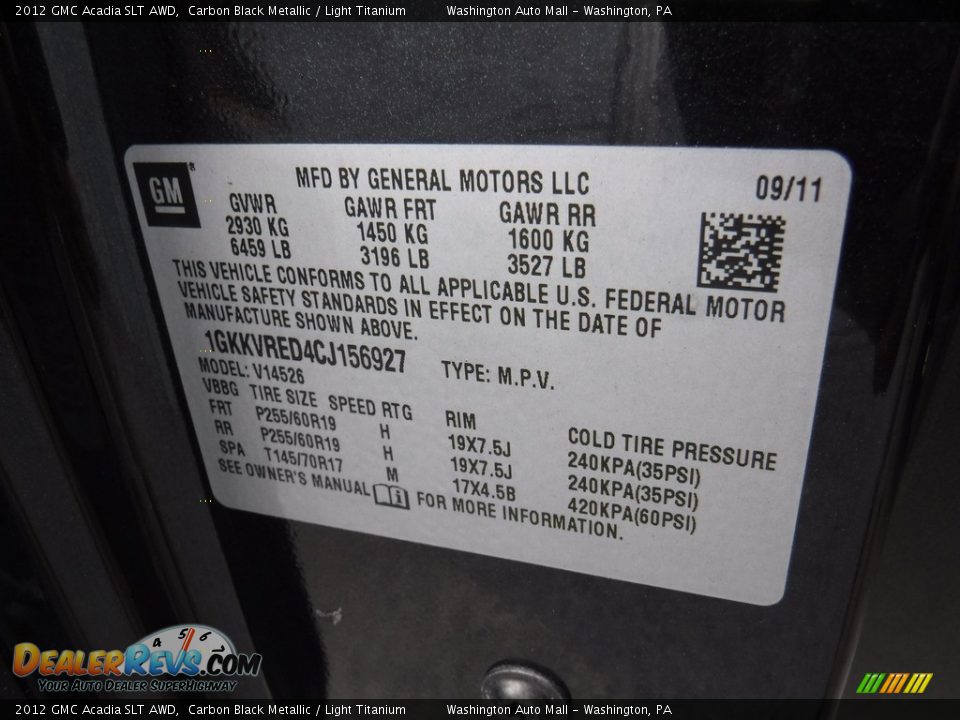 2012 GMC Acadia SLT AWD Carbon Black Metallic / Light Titanium Photo #29