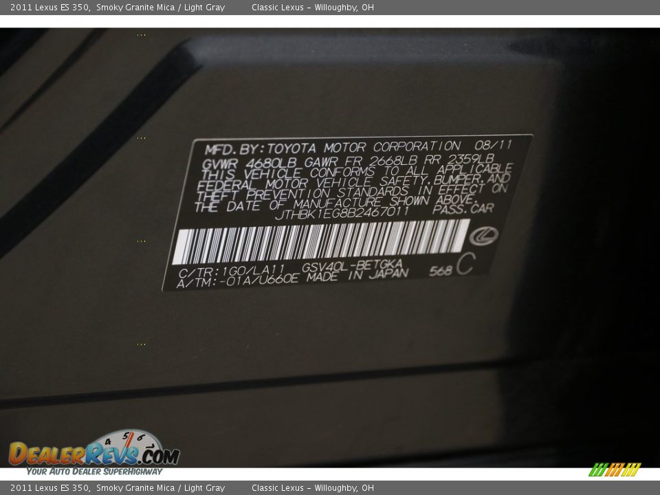 2011 Lexus ES 350 Smoky Granite Mica / Light Gray Photo #19