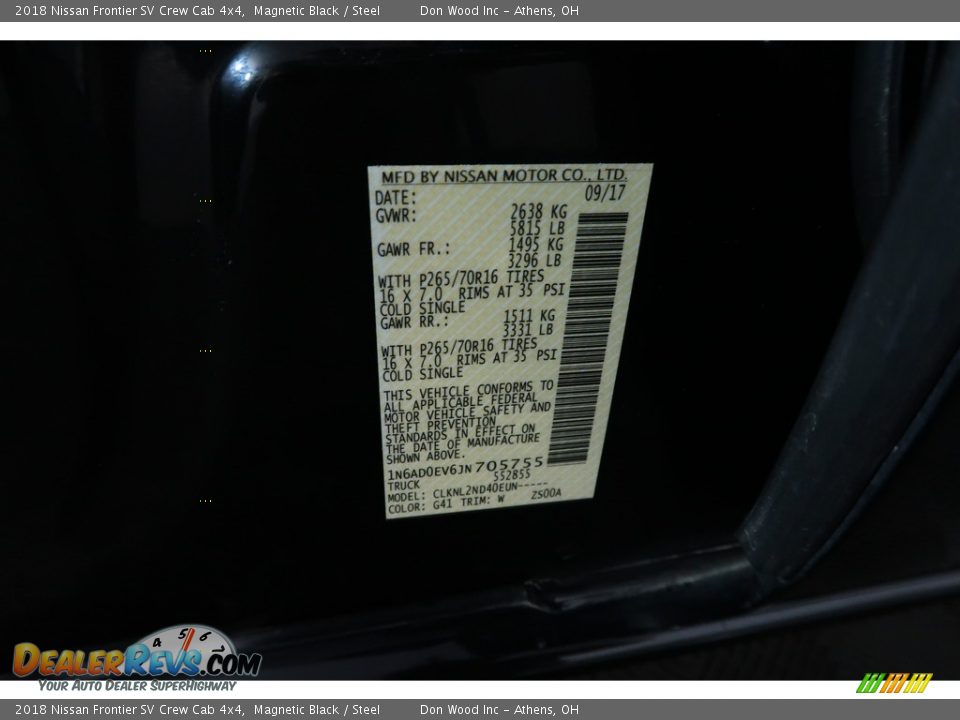 2018 Nissan Frontier SV Crew Cab 4x4 Magnetic Black / Steel Photo #34