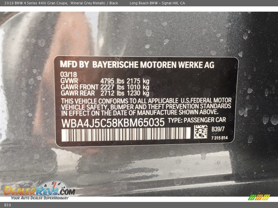 BMW Color Code B39 Mineral Grey Metallic
