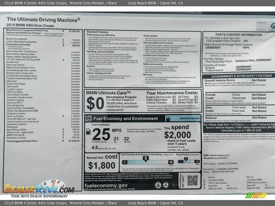 2019 BMW 4 Series 440i Gran Coupe Window Sticker Photo #11