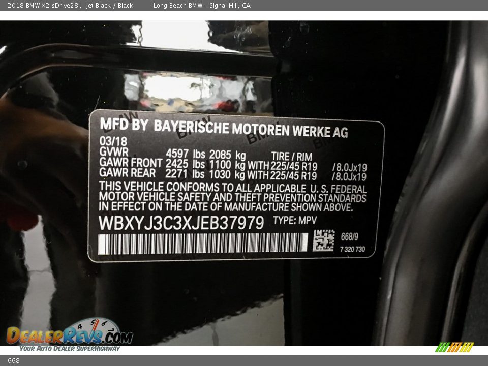 BMW Color Code 668 Jet Black