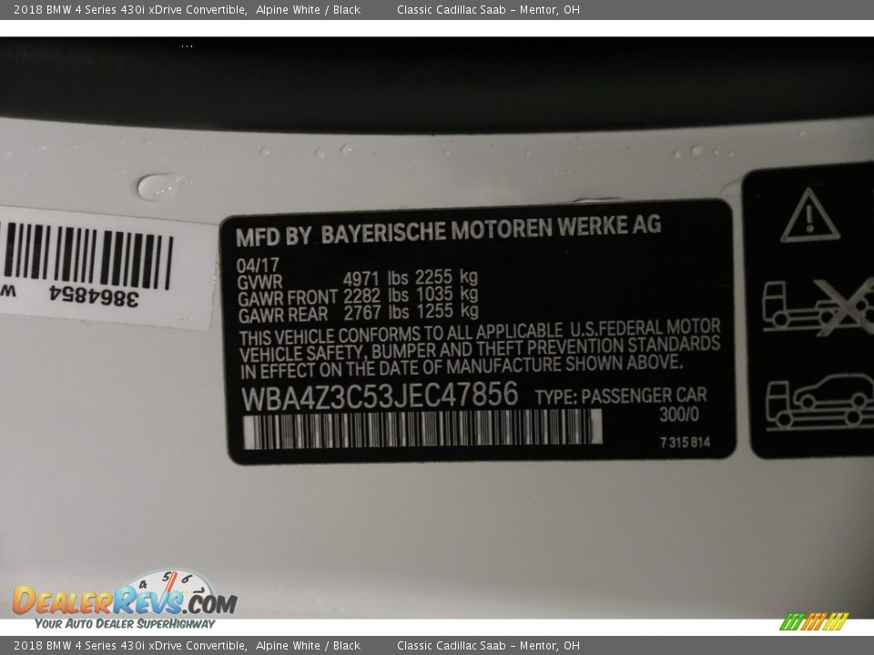 2018 BMW 4 Series 430i xDrive Convertible Alpine White / Black Photo #21