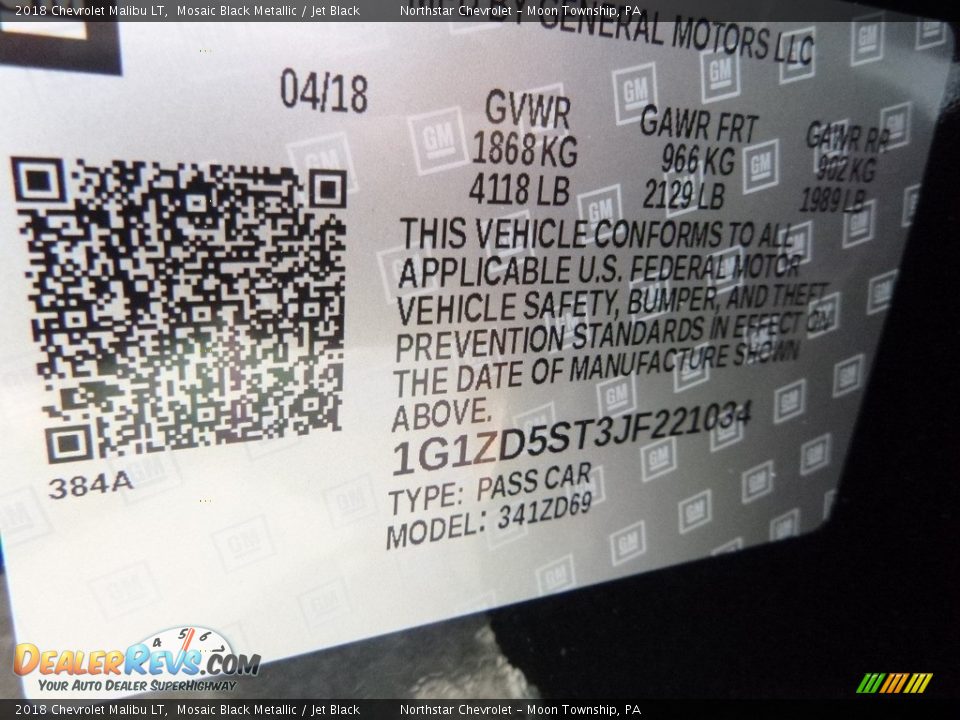 2018 Chevrolet Malibu LT Mosaic Black Metallic / Jet Black Photo #16