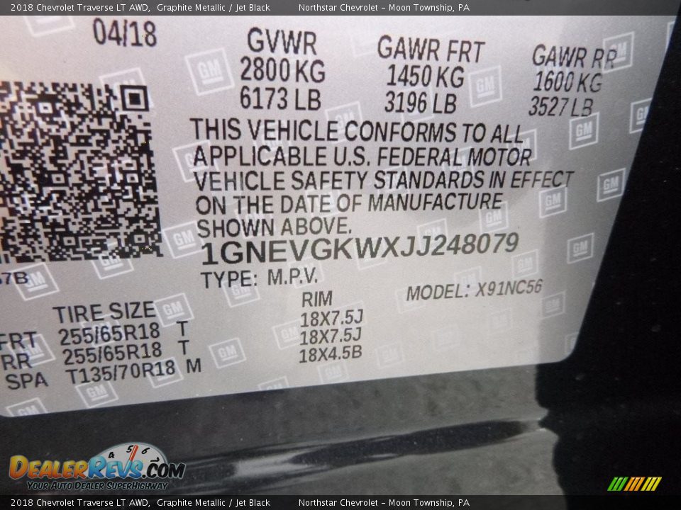 2018 Chevrolet Traverse LT AWD Graphite Metallic / Jet Black Photo #16