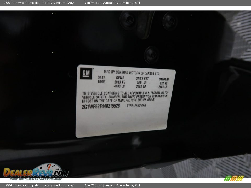 2004 Chevrolet Impala Black / Medium Gray Photo #35