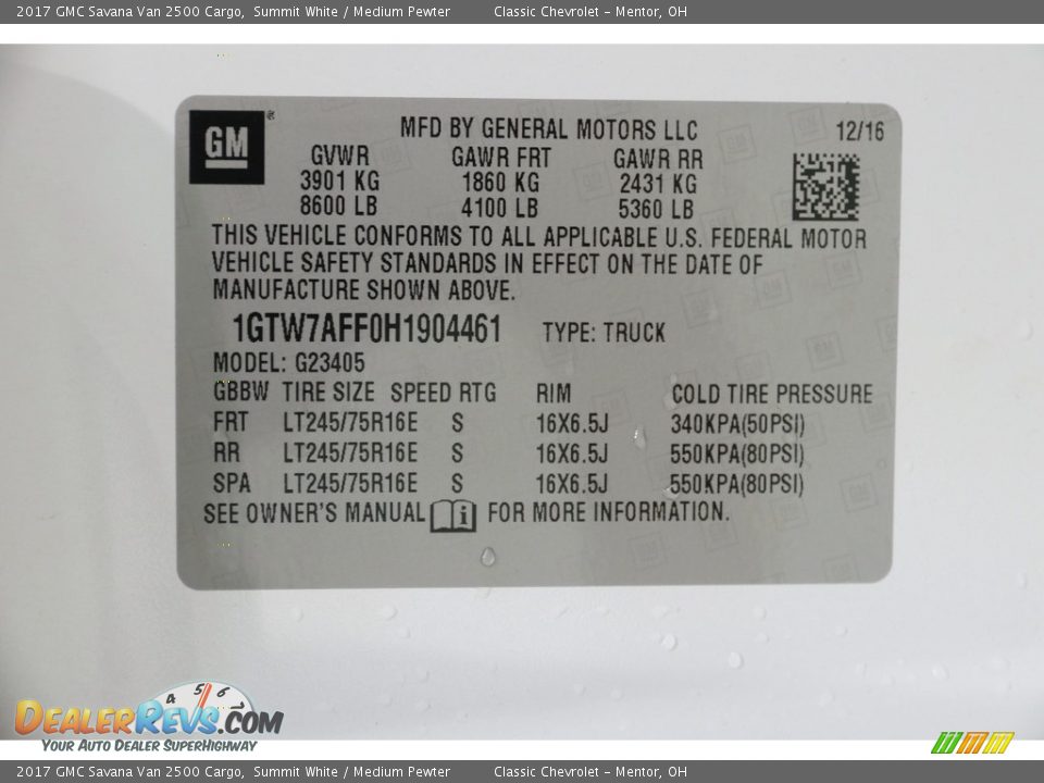 2017 GMC Savana Van 2500 Cargo Summit White / Medium Pewter Photo #17