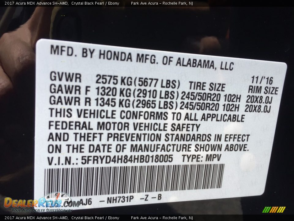 2017 Acura MDX Advance SH-AWD Crystal Black Pearl / Ebony Photo #33