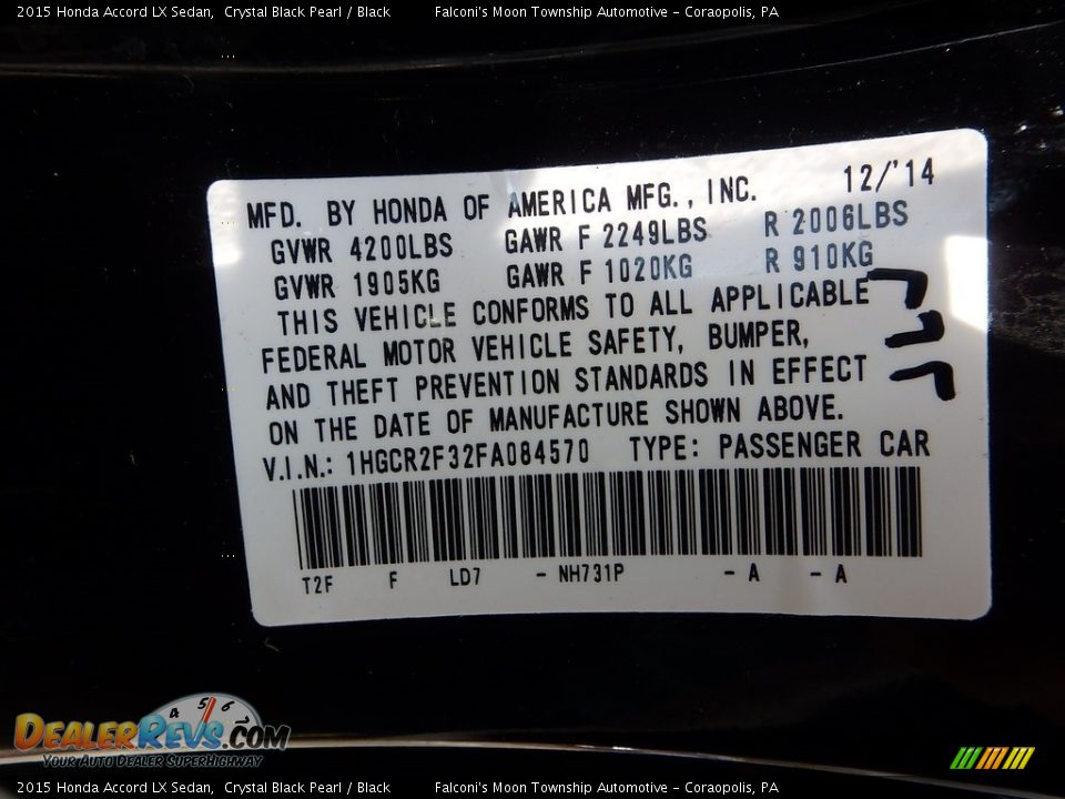 2015 Honda Accord LX Sedan Crystal Black Pearl / Black Photo #23