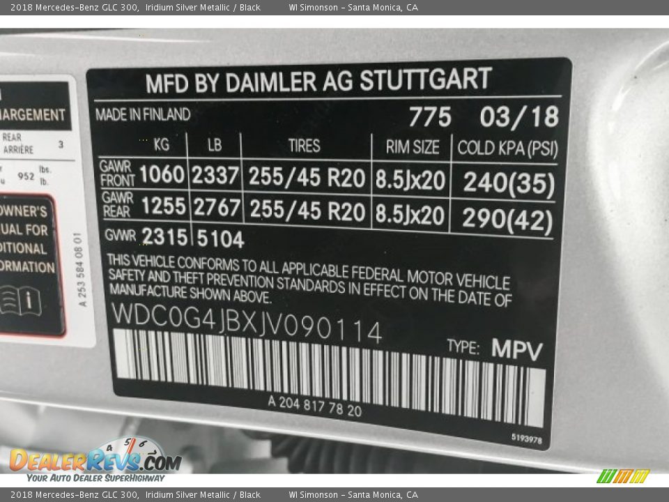 2018 Mercedes-Benz GLC 300 Iridium Silver Metallic / Black Photo #10