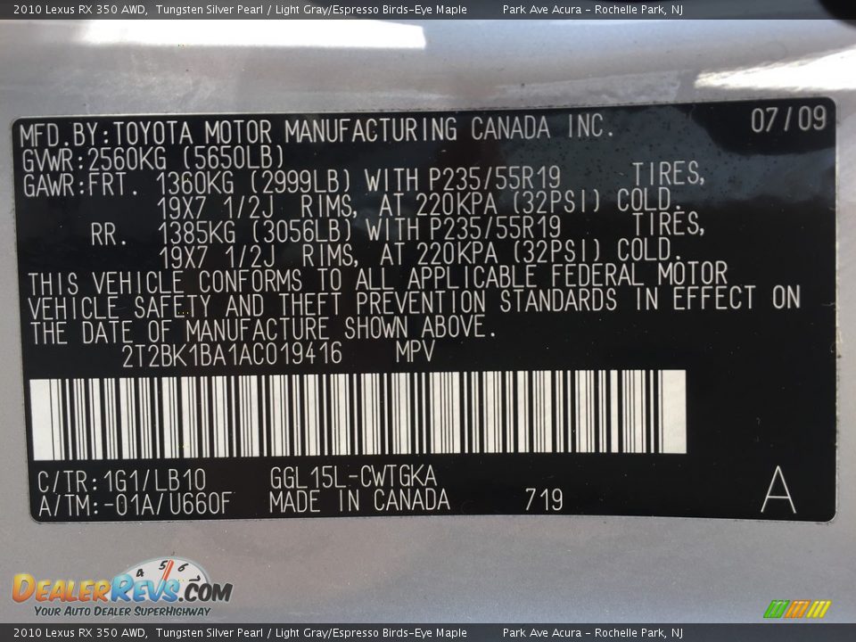 2010 Lexus RX 350 AWD Tungsten Silver Pearl / Light Gray/Espresso Birds-Eye Maple Photo #35