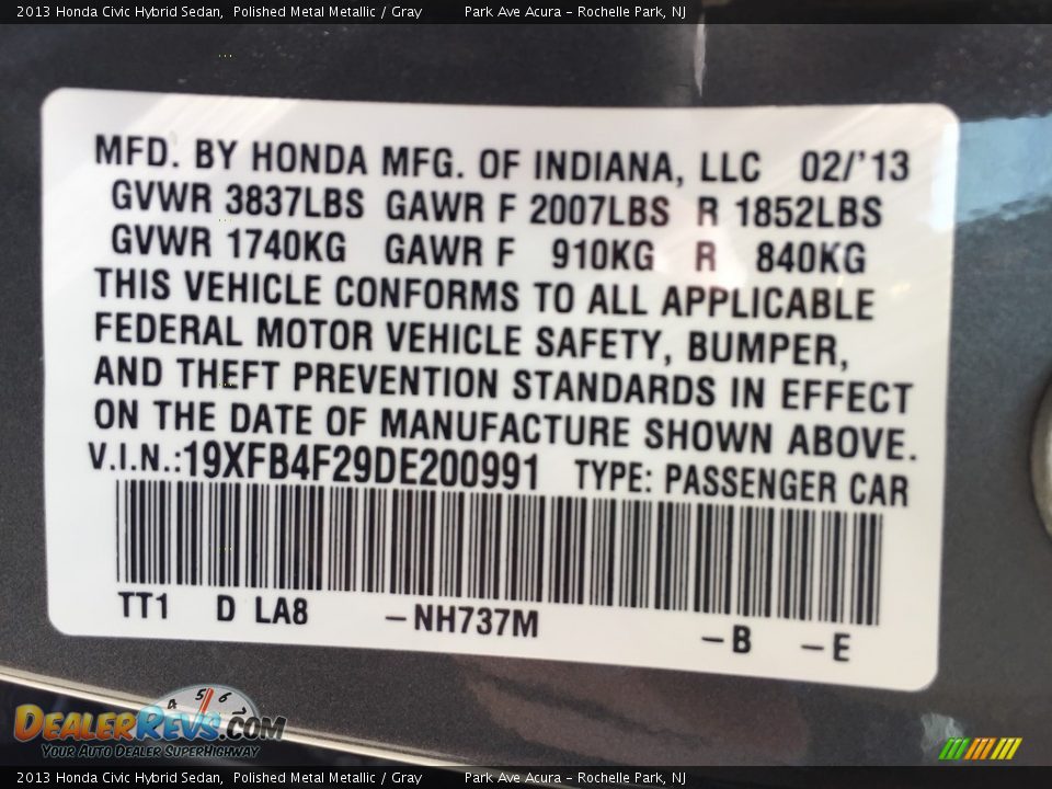 2013 Honda Civic Hybrid Sedan Polished Metal Metallic / Gray Photo #32