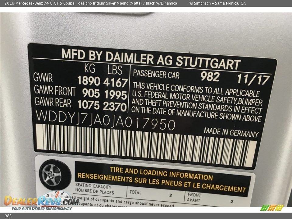 Mercedes-Benz Color Code 982 designo Iridium Silver Magno (Matte)