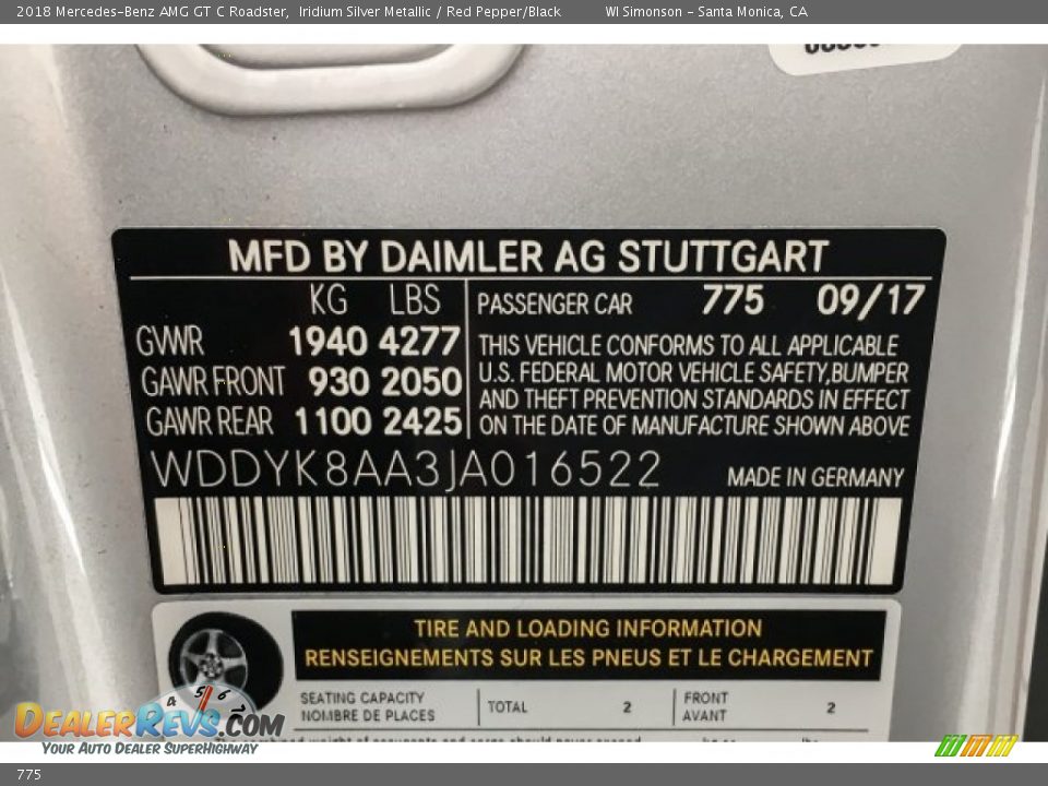 Mercedes-Benz Color Code 775 Iridium Silver Metallic