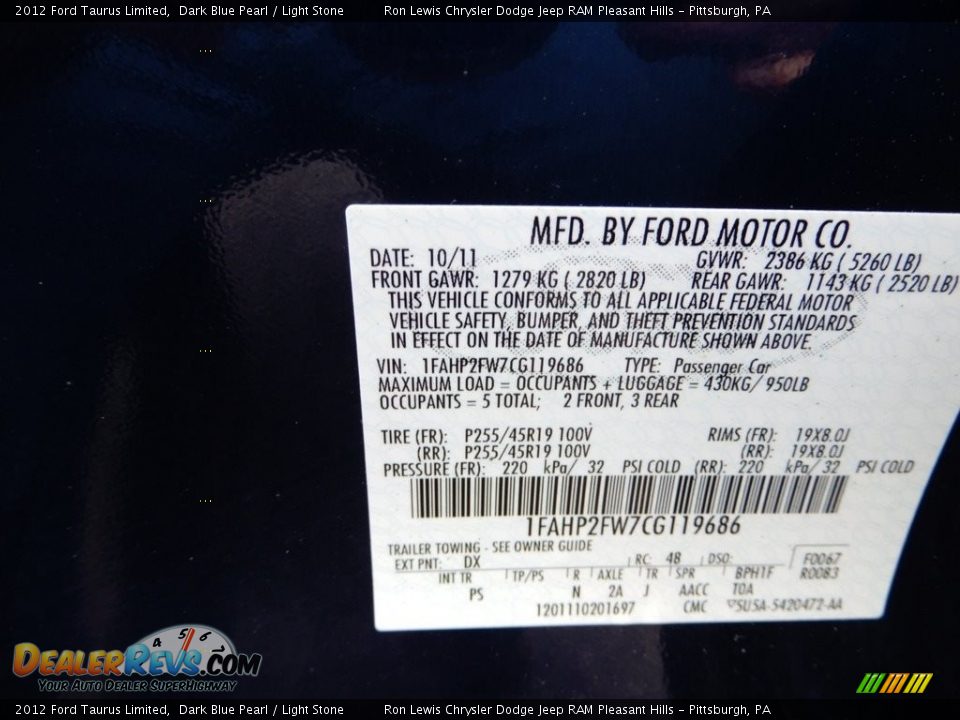 2012 Ford Taurus Limited Dark Blue Pearl / Light Stone Photo #16