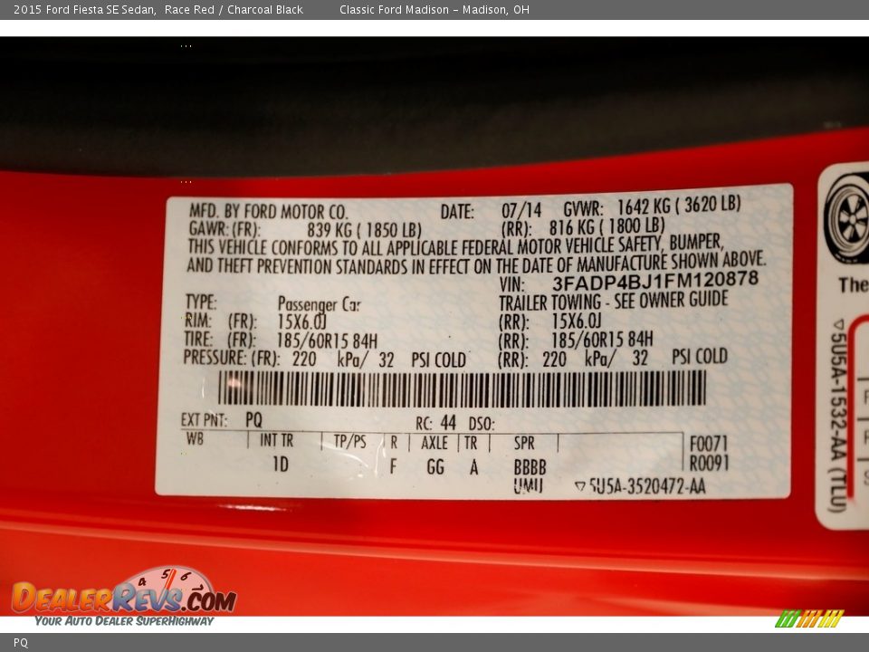 Ford Color Code PQ Race Red