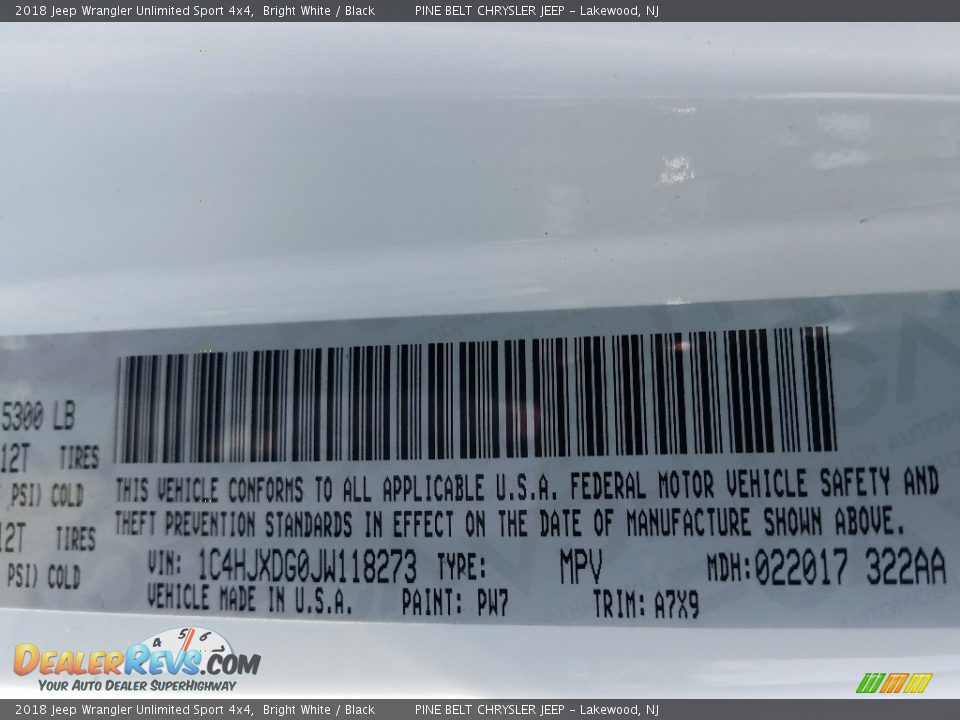2018 Jeep Wrangler Unlimited Sport 4x4 Bright White / Black Photo #9